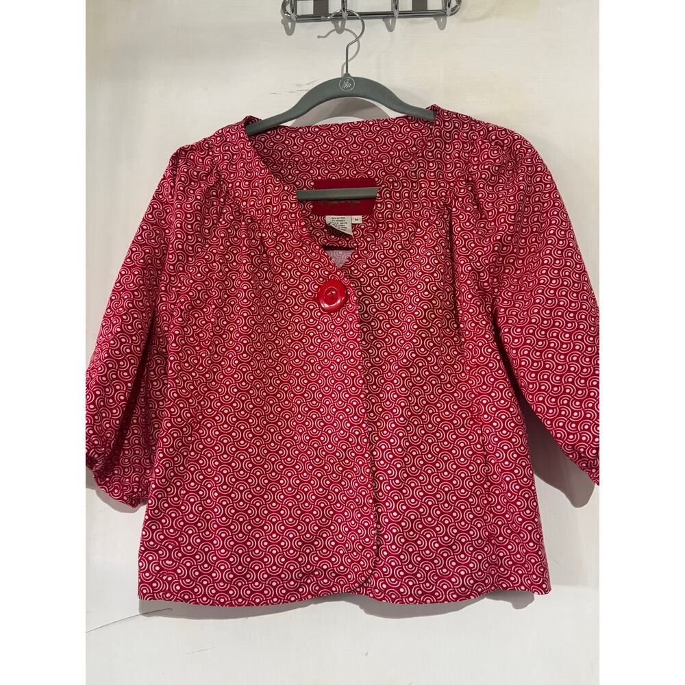 LAL “Live a Little” retro red & white patterned swing cropped jacket blazer Med